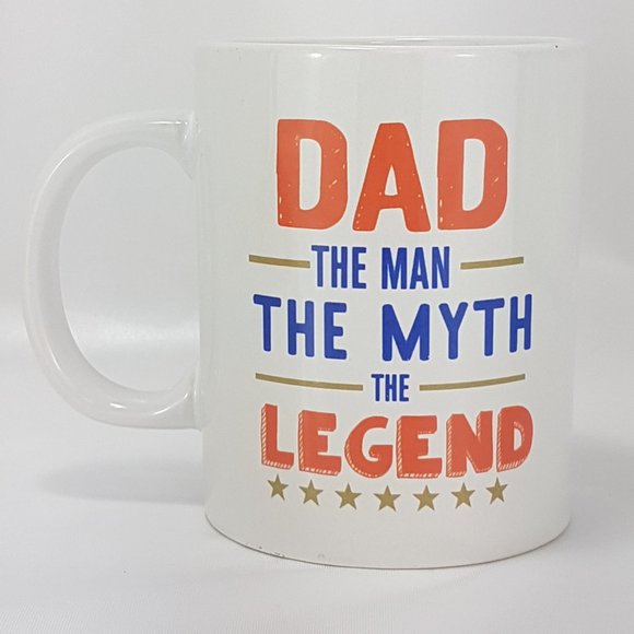 NWT Statement Mug "Dad the Myth the Legend" Quote White Blue Orange Gold Ceramic - Picture 3 of 9